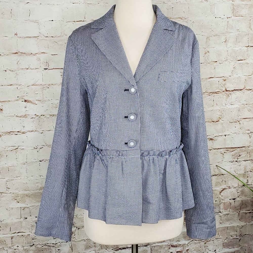 LOVE MOSCHINO Blue Gingham Peplum Blazer 8 NWOT
